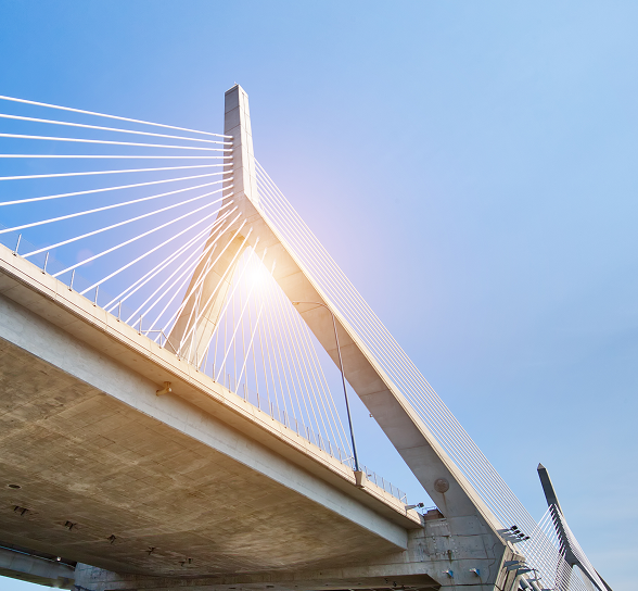 Angular bridge with blue sky background